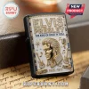 Black metal lighter with gold Elvis Presley portrait, rhinestone inlay, musical notes, and 1935-1977 text.!