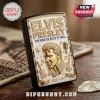 Elvis Presley metal lighter featuring gold portrait, crystal accents, guitars, microphone, and 1935-1977 text on white base.!