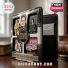 Elvis Presley themed bi-fold wallet featuring metal emblems of Elvis and a pink Cadillac on a black and white faux-croc skin.!