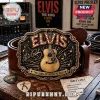 Elvis Presley antique gold belt buckle with guitar motif, musical notes, and signature on a brown leather belt.!