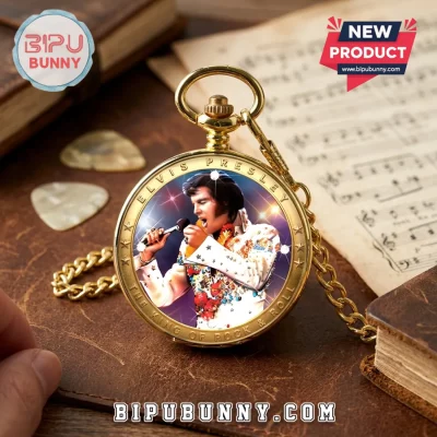 Elvis Presley The King of Rock and Roll Gold Pocket Watch