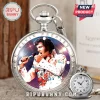 Silver pocket watch featuring a color image of Elvis Presley singing, with text Elvis Presley The King Of Rock & Roll.!