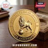 Gold commemorative English Premier League 35th anniversary coin featuring a lion with a soccer ball and 1992 to 2027 dates.!