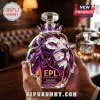 Crystal lion head decanter with purple facets, clear stopper, and gold label text reading EPL 1992-2027 35th anniversary.!
