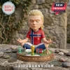 Erling Haaland bobblehead figure meditating in a Norway jersey with a 2026 World Cup trophy and landmarks on the base.!