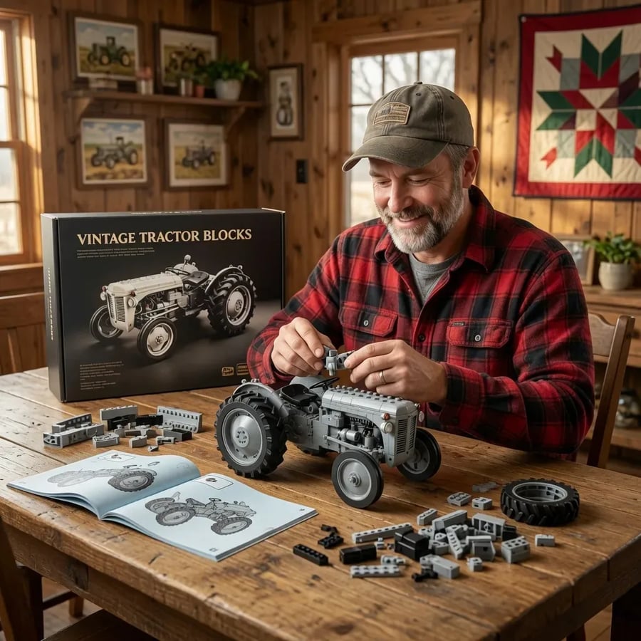 Classic 1948 Grey Farm Tractor Building Block Set – Vintage Field Edition Classic 1948 Grey Farm Tractor Building Block Set – Vintage Field Edition