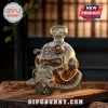 Fallout T-45 power armor helmet shaped crystal whiskey decanter with 1997-2027 anniversary text on a wooden surface.!