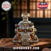 Fallout T-51 Power Armor helmet shaped glass whiskey decanter with amber liquid and 30th anniversary text engraving.!