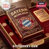 FC Bayern München Zippo lighter with gold trim, red enamel, club crest, and text in a red velvet-lined collector box.!
