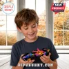Young boy holding a die-cast IndyCar model with a vibrant multi-colored galaxy pattern and the number 60 on the nose.!
