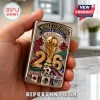 World Cup 2026 chrome lighter with gold trophy emblem, red maple leaves, and Canada, Mexico, and USA flag crests.!