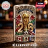 World Cup 2026 chrome lighter with gold trophy emblem, red maple leaf, Mexican eagle, and USA shield motifs.!