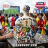 FIFA World Cup 26 ceramic decanter with soccer ball stopper, featuring colorful relief artwork of global landmarks.!