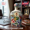 Ceramic FIFA World Cup 26 decanter with soccer ball stopper, world map graphic, and landmark illustrations on a desk.!