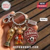 Canada 2026 World Cup metal keychain featuring a moose mascot, soccer trophy, and shield emblem on a silver split ring.!