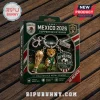Mexico 2026 World Cup supporter keychain with gold trophy charm, jaguar mascot, and team shield in green retail box.!