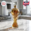 Gold glass World Cup 2026 whiskey decanter with map engraving, soccer ball stopper, and base text reading United 2026.!
