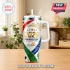 2026 FIFA World Cup stainless steel tumbler with handle, straw, and graphics of USA, Canada, and Mexico landmarks.!