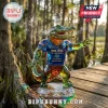 Faceted crystal Florida Gators mascot figurine with 120th anniversary text on a wooden dock in a swamp background.!