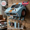 Ford GT40 Mk II wall-mounted key holder in powder blue with orange racing stripes, number 1 decal, and five hanging hooks.!