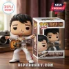 Elvis Presley Funko Pop figure wearing a white jumpsuit with a guitar next to its labeled retail display box.!