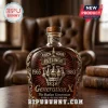 Generation X glass whiskey bottle with ornate gold metal emblem, reading Fuck Your Feelings and 1965 to 1980 on wood table.!