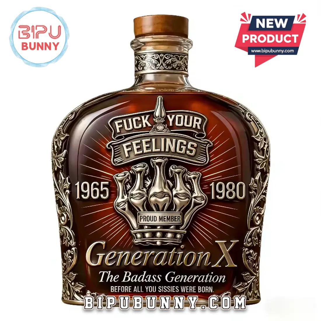 Generation X Fuck Your Feelings Embossed Glass Whiskey Decanter Generation X Fuck Your Feelings Embossed Glass Whiskey Decanter