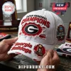 White Georgia Bulldogs baseball cap featuring distressed red fabric patches, embroidered text, and NCAA championship logos.!
