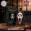 Ghostface 30th anniversary commemorative glass liquor bottle with white mask overlay and black gift box on wood surface.!