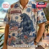 Godzilla themed short sleeve shirt with American flag, Statue of Liberty, fireworks, and 250 years of freedom text.!