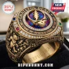 Gold Grateful Dead championship style ring with central Steal Your Face logo, crystals, and etched dancing bears.!