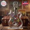 Grateful Dead 60th anniversary guitar-shaped glass decanter with dancing bear decals, rose motifs, and wooden display case.!