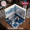 Grey Goose Vodka building block miniature bar set with a bartender minifigure and metallic wall sign on wooden table.!