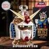 Gundam RX-78-2 themed glass whiskey decanter with gold, blue, and red accents, featuring a crystal-style stopper.!