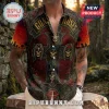 Guns N' Roses button-up shirt with Appetite for Destruction skull artwork, stained glass pattern, and red roses on black.!