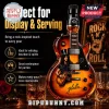 Guitar-shaped glass whiskey decanter featuring a Slash graphic, black and amber gradient finish, and black volume knobs.!