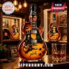 Guitar-shaped amber whiskey bottle with Slash imagery, Jim Beam branding, and a rock and roll legend print.!