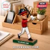 Ha-Seong Kim baseball bobblehead wearing an Atlanta jersey, red visor, and batting helmet on a green and brown base.!