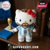 Hello Kitty plush wearing a white and blue Argentina soccer jersey with number 10, brown beard, and a red hair bow.!