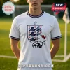 White England soccer jersey with a Three Lions crest and a Hello Kitty character dribbling a soccer ball on the chest.!