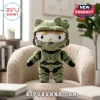Hello Kitty plush wearing green Master Chief armor from Halo, featuring a yellow visor, ear bow, and soft textured fabric.!