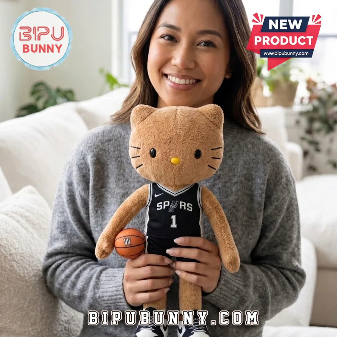 Hello Kitty x San Antonio Spurs Victor Wembanyama Brown Plush Basketball Toy Hello Kitty x San Antonio Spurs Victor Wembanyama Brown Plush Basketball Toy