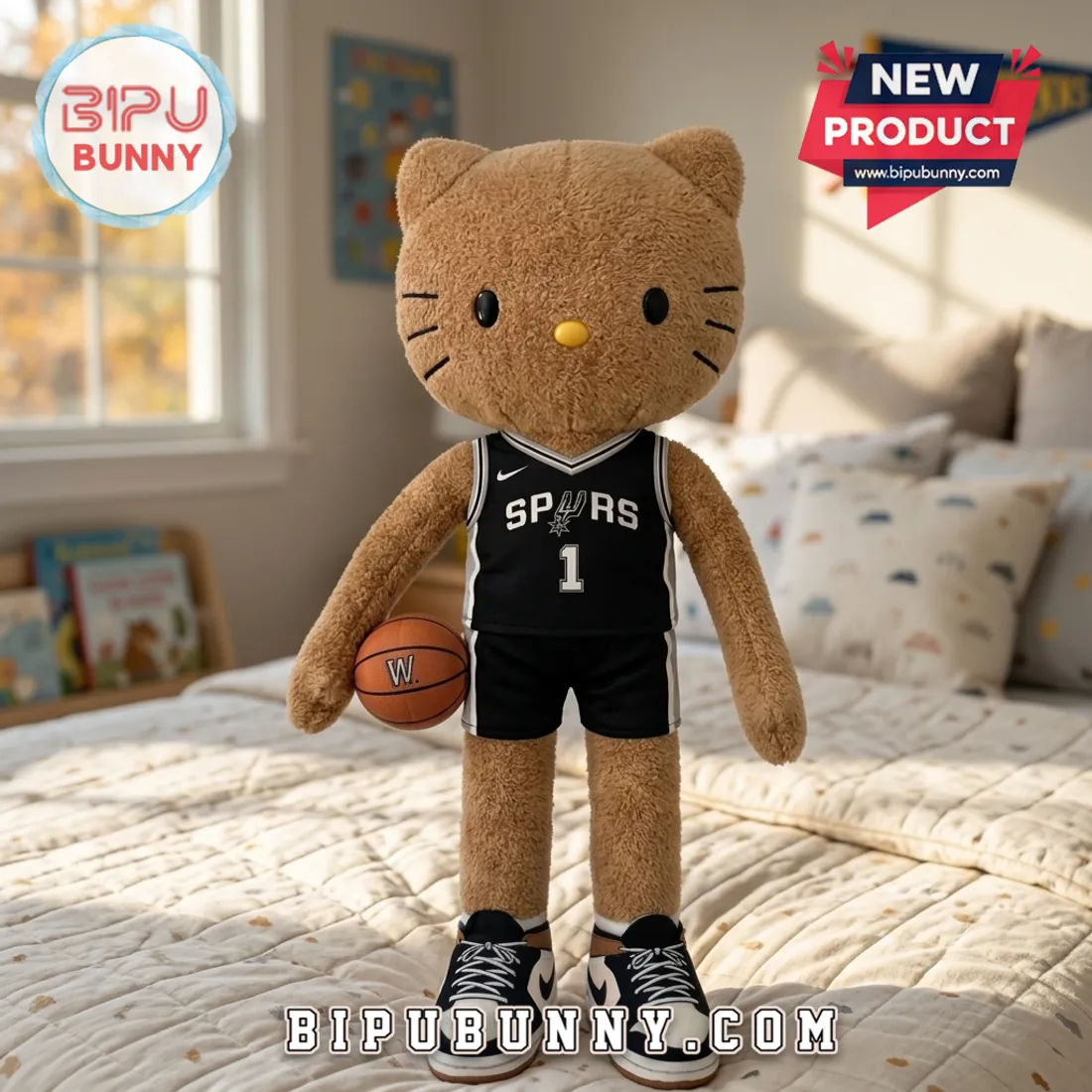 Hello Kitty x San Antonio Spurs Victor Wembanyama Brown Plush Basketball Toy Hello Kitty x San Antonio Spurs Victor Wembanyama Brown Plush Basketball Toy