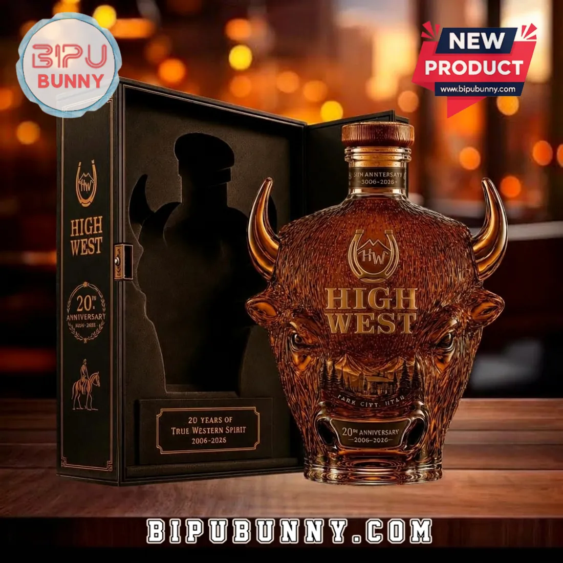 High West 20th Anniversary Sculpted Glass American Bison Head Whiskey Decanter High West 20th Anniversary Sculpted Glass American Bison Head Whiskey Decanter
