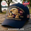 Navy blue baseball cap with embroidered bald eagle, Statue of Liberty, Liberty Bell, and 250th anniversary text.!