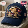 Navy blue baseball cap with embroidered American eagle, Statue of Liberty, Liberty Bell, and 250th Anniversary text.!