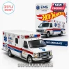 Die-cast Ford ambulance model with EMS branding, 60th anniversary graphics, and red and blue stripes on white background.!