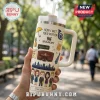 Cream colored Stanley tumbler featuring How I Met Your Mother graphics, a blue horn, yellow umbrella, and five characters.!
