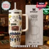 Cream-colored Stanley Flowstate tumbler featuring How I Met Your Mother icons, character illustrations, and text.!