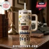 Cream-colored Stanley tumbler featuring How I Met Your Mother illustrations including the red booth and cast characters.!
